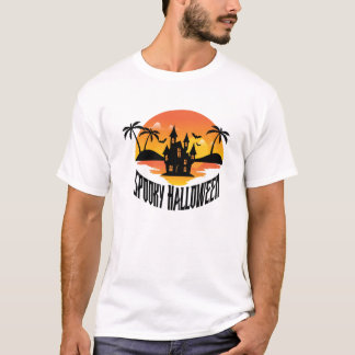 スプーキー・ハロウィン・ホーンテッドハウス・トロピカルサンセット・パル Tシャツ