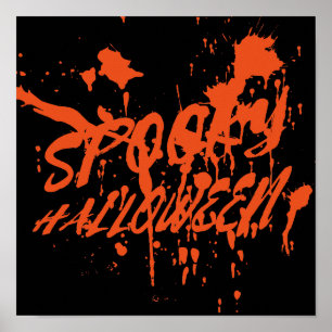 スプーキー・ハロウィーン・スプラッシュ・レトロ・レッドオレンジ・ホラー ポスター