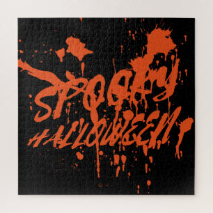スプーキー・ハロウィーン・スプラッシュ レトロ 赤 オレンジ ホラー ジグソーパズル