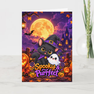 スプーキー&パーフェクト - ハロウィンの猫のグリーティングカード カード