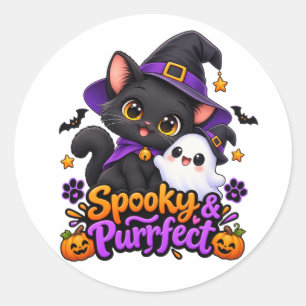 スプーキー&パーフェクト - ハロウィンキャットステッカー ラウンドシール