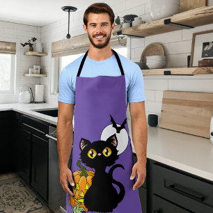 スプーキー パープル かわいい 黒猫 ハロウィン パンプキン エプロン