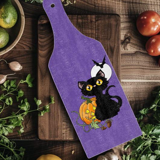 スプーキー パープル かわいい 黒猫 ハロウィン パンプキン カッティングボード