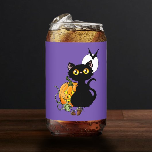 スプーキー パープル かわいい 黒猫 ハロウィン パンプキン ガラス缶