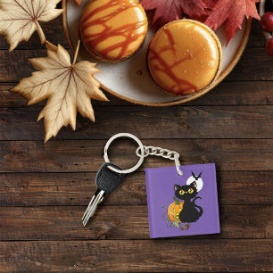 スプーキー パープル かわいい 黒猫 ハロウィン パンプキン キーホルダー