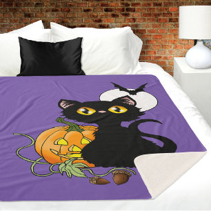 スプーキー パープル かわいい 黒猫 ハロウィン パンプキン シェルパブランケット