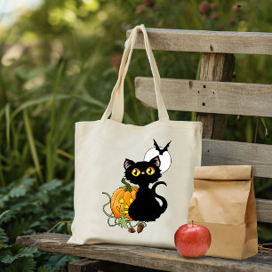 スプーキー パープル かわいい 黒猫 ハロウィン パンプキン トートバッグ