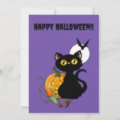 スプーキー パープル かわいい 黒猫 ハロウィン パンプキン 招待状 (裏面)