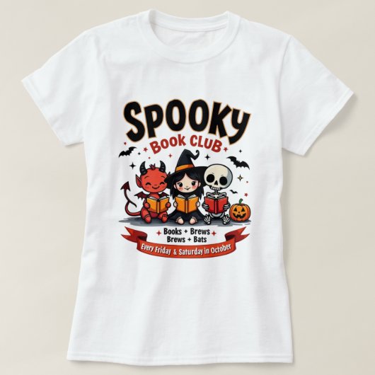 スプーキー・ブッククラブ・ハロウィン Tシャツ (デザイン正面)