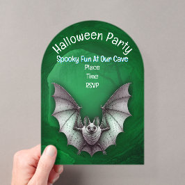 スプーキー ホワイト バット グローイング グリーン ケイブ ハロウィン アクリル招待状
