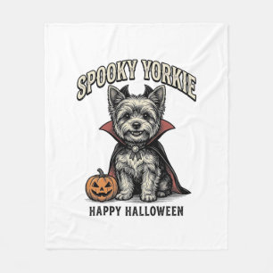 スプーキー ヨーキー ハロウィン 犬 ビンテージ Tシャツ デザイン 1 フリースブランケット