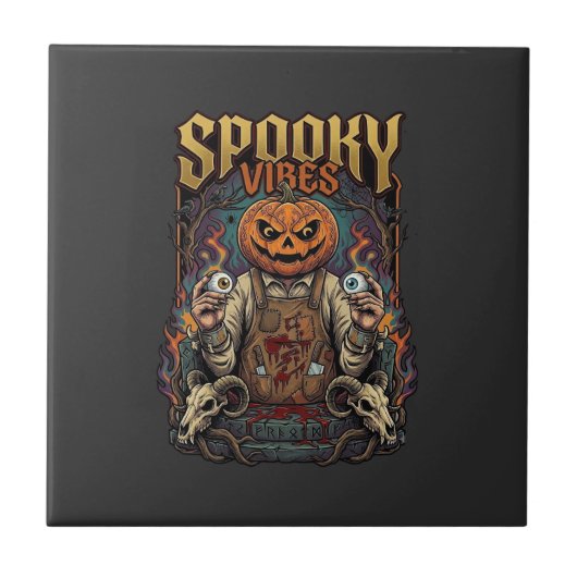 スプーキー・ヴァイアーズ ハロウィン パンプキンヘッド 目玉を持つ タイル (正面)