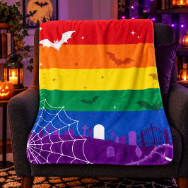スプーキーLGBTQレインボーフラッグハロウィングラウンド シェルパブランケット
