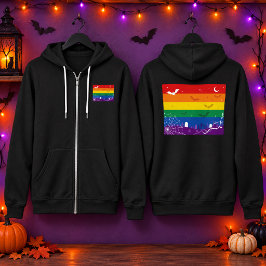 スプーキーLGBTQレインボーフラッグハロウィングラウンド パーカ