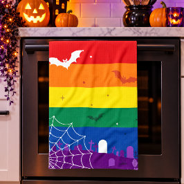 スプーキーLGBTQレインボーフラッグ ハロウィンの墓場 キッチンタオル