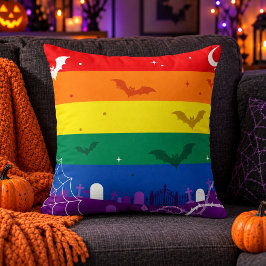 スプーキーLGBTQレインボーフラッグ ハロウィンの墓場 クッション