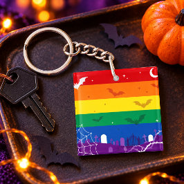 スプーキーLGBTQレインボーフラッグ ハロウィン墓地 キーホルダー