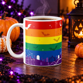 スプーキーLGBTQレインボーフラッグ ハロウィン墓地 コーヒーマグカップ