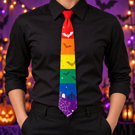 スプーキーLGBTQレインボーフラッグ ハロウィン墓地 ネクタイ