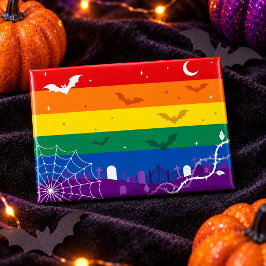 スプーキーLGBTQレインボーフラッグ ハロウィン墓地 缶バッジ