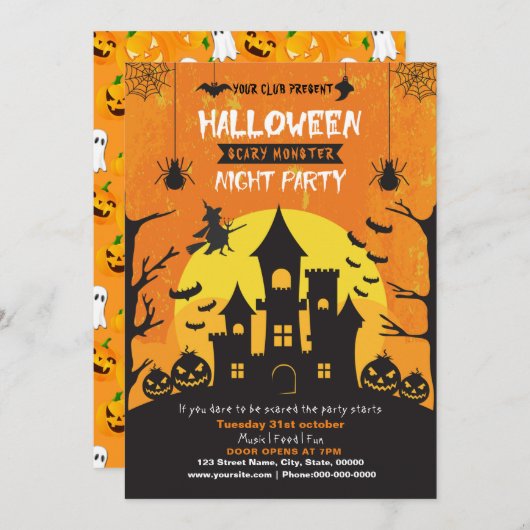 スプークタキュラーダーク幽霊のよく出るハウスハローウィンパーティ 招待状 (正面/裏面)