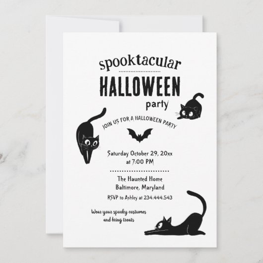 スプークタキュラー ハロウィン 黒猫 パーティー 招待状 (正面)