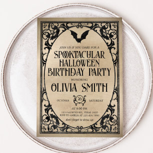 スプークヴィンテージハロウィーン誕生日パーティー 招待状