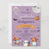 スプーク幽霊パープルハロウィーン誕生日パーティー 招待状 (正面)