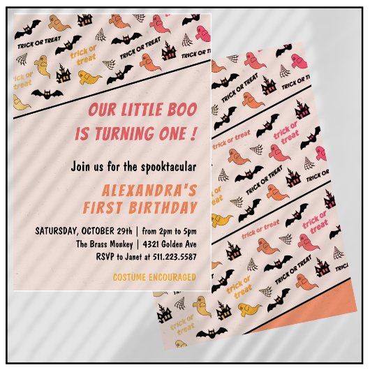 スプーク幽霊ピンクハロウィーン1歳 招待状