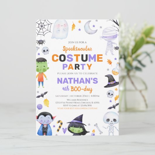 スプーク風コスチュームパーティーハロウィーン誕生日 招待状 (スタンド正面)