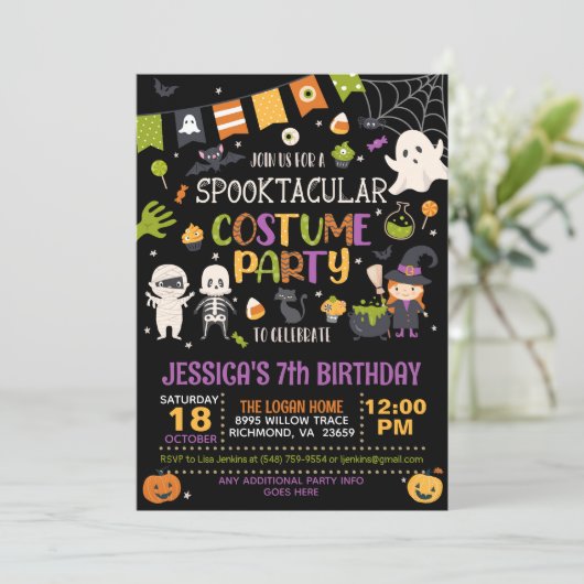 スプーク風コスチュームパーティーハロウィーン誕生日 招待状 (スタンド正面)