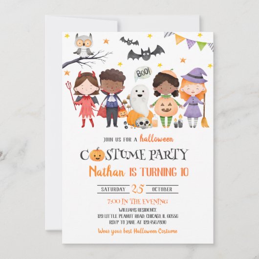 スプーク風コスチュームパーティーハロウィーン誕生日 招待状 (正面)