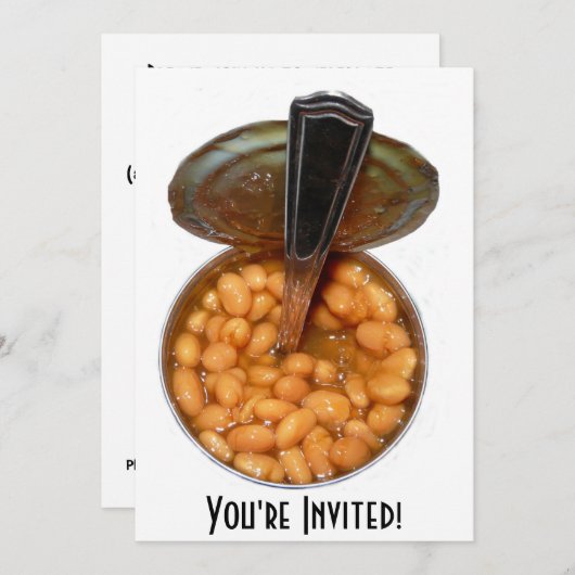 スプーンが付いている缶の焼いたな豆 招待状 (正面/裏面)