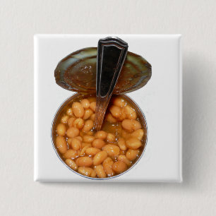スプーンが付いている缶の焼いたな豆 缶バッジ