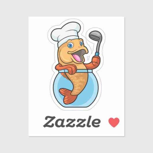 スプーンで調理師したグラスの魚 シール (シート)