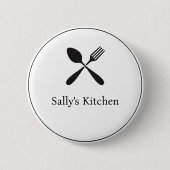 スプーンとフォークのシルエットのビジネスロゴ 缶バッジ (正面)