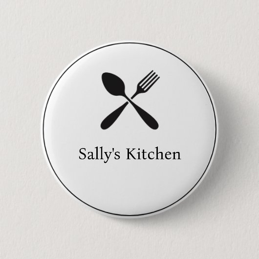 スプーンとフォークのシルエットのビジネスロゴ 缶バッジ (正面)
