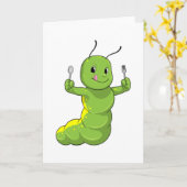 スプーンとフォークの毛虫 カード (黄色い花)