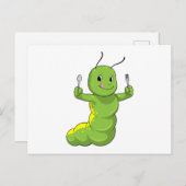 スプーンとフォークを持つケータピラー ポストカード (正面/裏面)