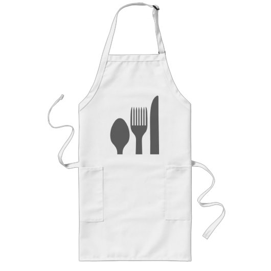スプーンのナイフのフォークのグラフィック ロングエプロン (正面)