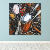 スプーンの美しいスパイス キャンバスプリント (インサイチュ (ウッドフロア))