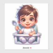 スプーンを持ったかわいい茶色の目の男の赤ちゃん シール (シート)