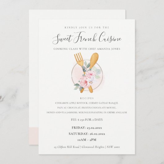 スプーンフォークフローラベーカリー料理クラス招待状 サンキューカード (正面/裏面)