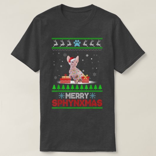 スプーン猫好きクリスマス醜いクリスマススセーターSphyn Tシャツ (デザイン正面)