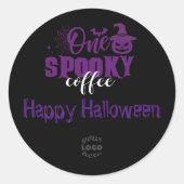 スプーン色のコーヒー、紫色のハロウィーンのビジネスクラス ラウンドシール (正面)