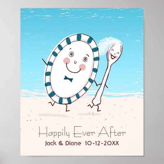 スプーン走遠くにビーチ結婚式付き皿 ポスター (正面)