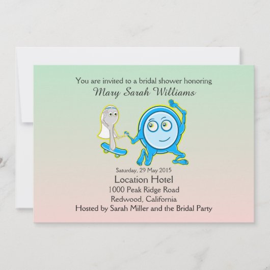 スプーン走遠くにブライダルシャワー付き皿 招待状 (正面)