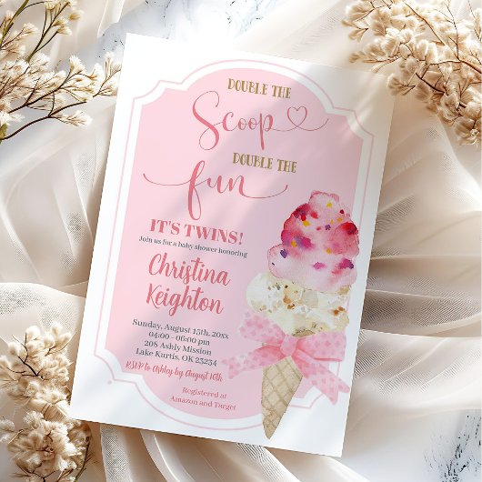 スプーン２倍のアイスクリーム双子ベビーシャワー 招待状