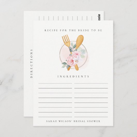 スプーン フォーク フラワーレシピ ブライダルシャワー ポストカード (正面/裏面)