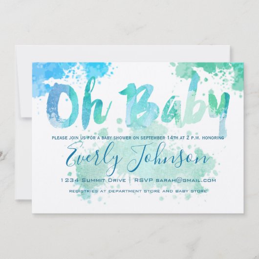 スプ絵を描ラット水カラー男の赤ちゃんシャワー招待状 招待状 (正面)